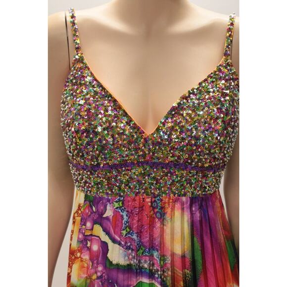 Beaded phsychedelic Full Sweep Gown sz 8 Tall Cinderella Mardi Gras Formal Prom - Picture 4 of 15